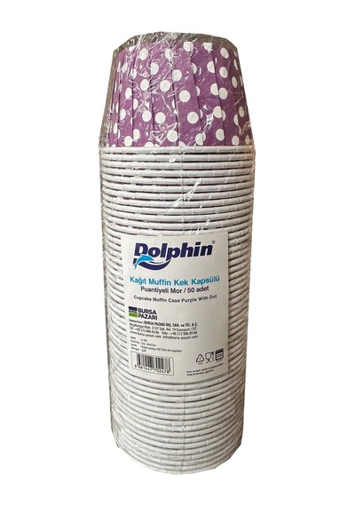 Dolphin Muffin Kağıt Karton Mor Puantiyeli Cupcake Kek Kalıbı Kapsülü Kabı - 50 Adetlik 3 Paket