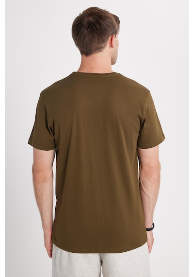 Tudors Unisex Slim Fit Dar Kesim %100 Pamuk Yumuşak Dokulu Haki Bisiklet Yaka Tişört-34608 Haki