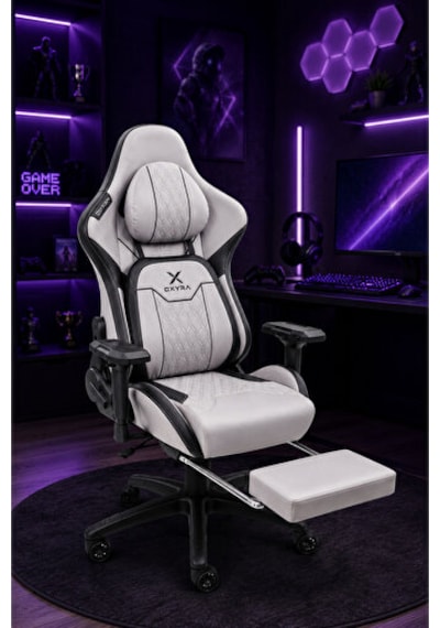 Oxyra Forge Wolf Premium Deri Hafızalı Boyun Ve Bel Yastıkları 4d Kolçak Bej/siyah Oyuncu Koltuğu Gri - Siyah