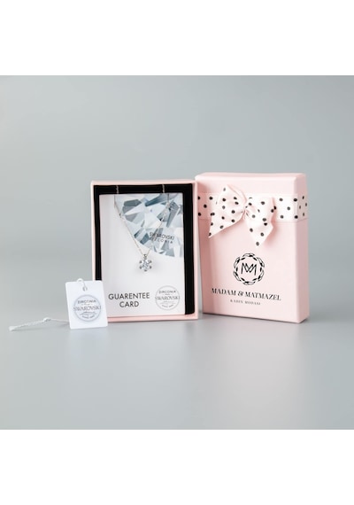 Madam&Matmazel Swarovski Tek Taş Beyaz Kristal Gümüş Kadın Kolye