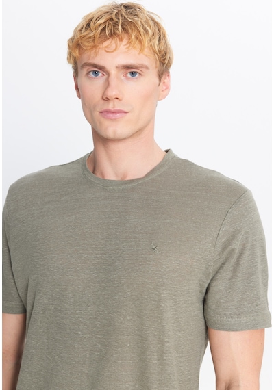 AC&Co / Altınyıldız Classics Erkek Hakı %100 Keten Slim Fit Dar Kesim Bisiklet Yaka Tişört Hakı