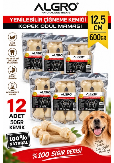 Doğal Ödül Kemiği %100 Sığır Derisi 12,5 Cm 50 Gr. X 12 Adet Yenilebilir Çiğneme Kemiği