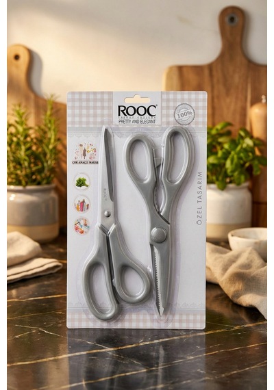 Makri Home Tırtıklı Ağız 2'li Çok Amaçlı Makas Seti Büyük Boy Gri, 22 Cm