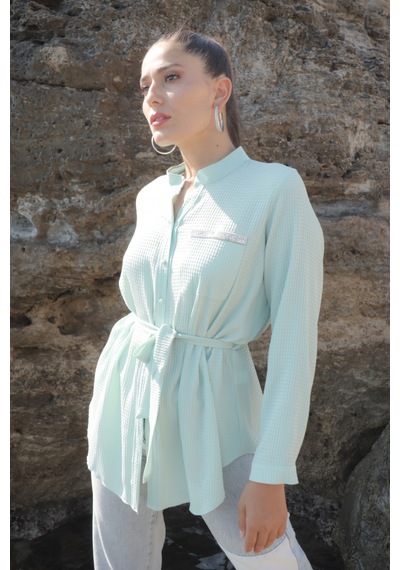 Charmwear Uzunkol Cepli Bluz Mint Yeşili