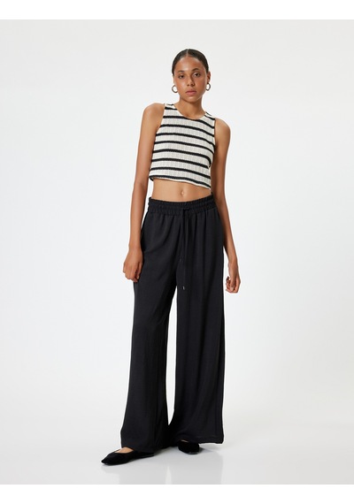 Koton Kolsuz Atlet Slim Fit Dokulu Bisiklet Yaka Ekru Çizgili 4sal30385ık Ekru