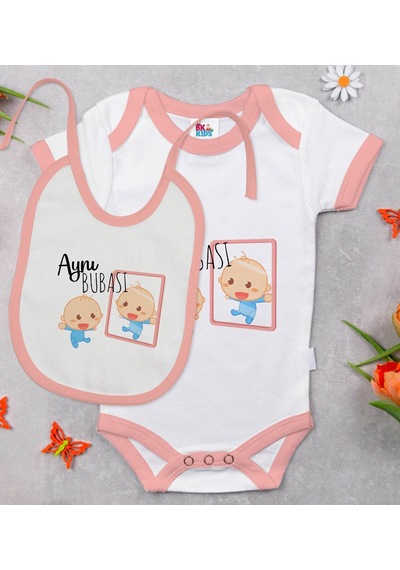 Bk Kids Aynı Bubası Tasarımlı Pembe Bebek Body Zıbın Ve Mama Önlü Çok Renkli