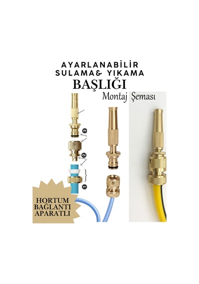 Metal Ayarlanabilir Sulama Başlığı Araba Yıkama Sök Tak Bahçe Sulama Hortum Bağlantı Adaptörlü Set