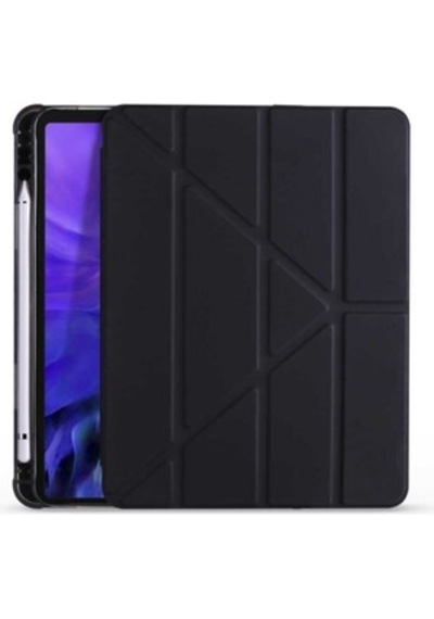 Apple Uyumlu iPad  Air 8. Ve 9. Nesillere Stantlı Kalem Bölmeli Siyah Renk Kapaklı Kılıf Kapaklı Kılıf
