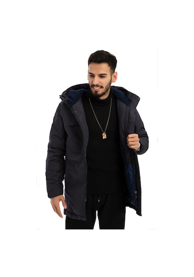 Erkek Polarlı Su Ve Rüzgar Geçirmez Kapüşonlu Kışlık Mont Kaban Parka-36 Lacivert