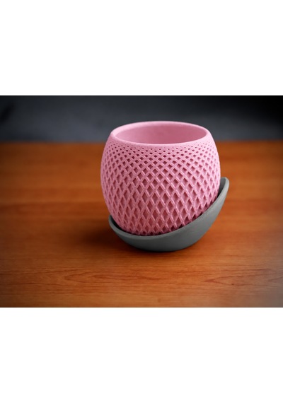 3d Baskı Küre Saksı - Kafes Dokulu İki Parçalı Dekoratif Saksı - Pembe-gri