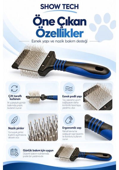 Showtech Twin-flex Esnek Pedli Köpekler İçin Çift Taraflı Fırça Small
