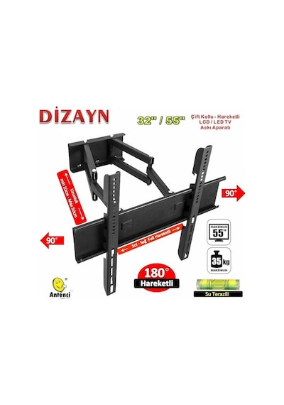Dizayn 47" Çift Kollu Hareketli Lcd Led Tv Askı Aparatı