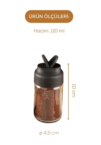 Vienev 6'lı Çift Kapaklı Cam Baharatlık Seti 110 Ml Siyah