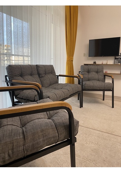 Modern Jüpiter Balkon, Bahçe, Cafe - Metal Kanepe Koltuk Takımı - 2+1+1 Antrasit Modernsh19 Antrasit