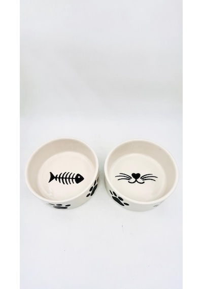 2 Adet Yüksek Kalite 12.5 Cm, 400 Ml Seramik Kedi Ve Köpek Mama Su Kabı