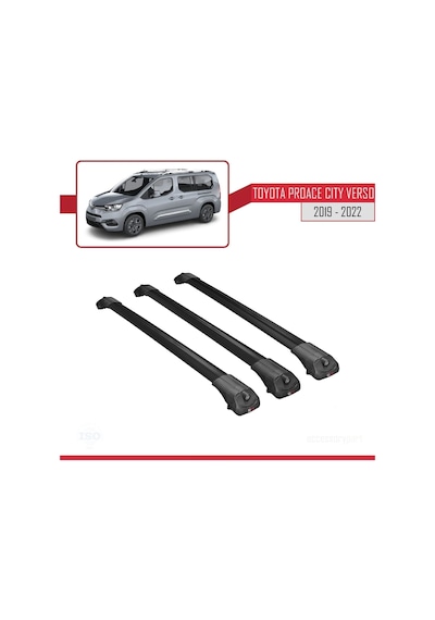 Toyota Proace City Verso 2019-2022 Arası İle Uyumlu Ace-1 Ara Atkı Tavan Barı Siyah 3 Adet Bar