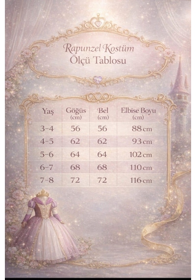 Butikhappykids Kız Çocuk Kostüm Rapunzel Mor Düşük Omuz Detaylı Kasnaklı Kabarık Prenses Elbise 3-8 Yaş Taç Ve Eldiven Hediyeli Mor
