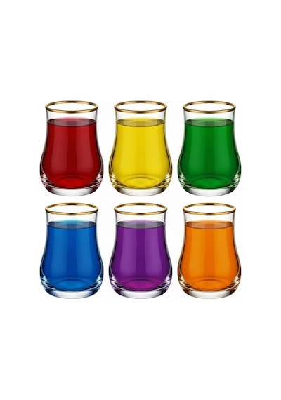 Lüks Kahve Yanı Su Bardağı - 6'lı Set - Kristal Kesim Cam Likör Bardağı - Ayaklı Şık Sunum Bardağı - Kahve Yanı İkramlığı 60 Ml Çok Renkli