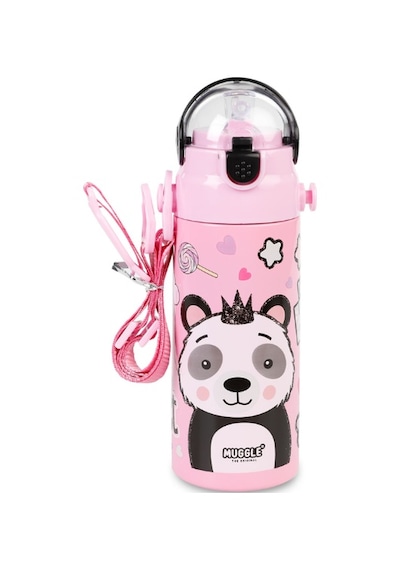 Askılı Pipetli Çelik Suluk Matara 550 Ml Pembe Pembe