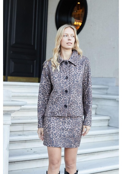 Kadın Desenli Yakalı Uzun Kol Kısa Kışlık Kaşe Blazer Ceket Kaban-leopar Leopar
