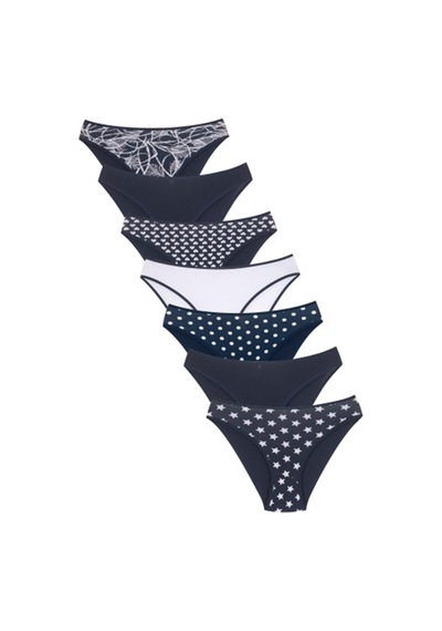 New Lilla 18001-2 Kadın 7'Li Star In Love Bikini Külot Paketi Lacivert
