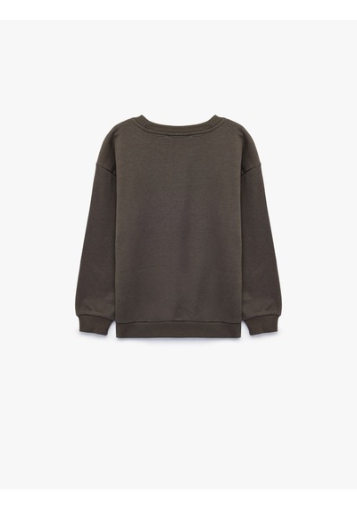 Koton Baskılı Şardonlu Pamuklu Bisiklet Yaka Uzun Kollu Sweatshirt Antrasit 7wmb10125tk