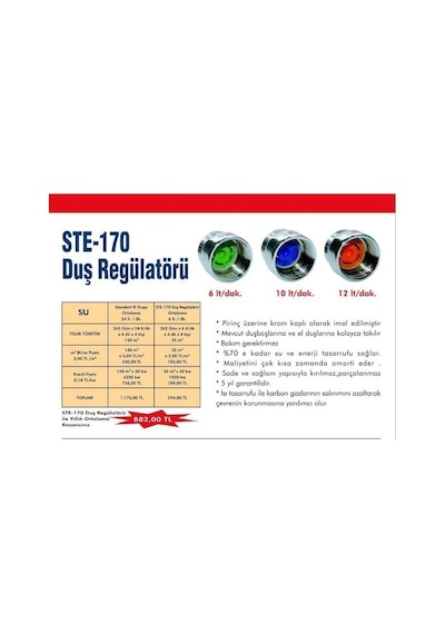Banyo Duş Regülatörü %50 Tasarruflu 10 Lt Akışlı