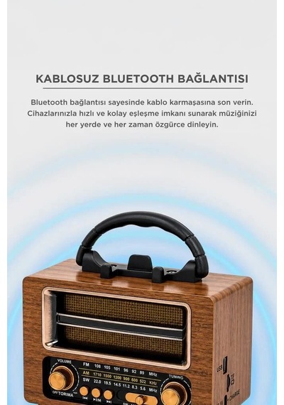 Premium Cihaz Hobi Oda Bluetooth Hoparlör Nostaljik Radyo Speaker Ns02 Ahşap