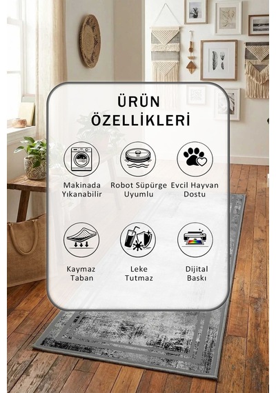Yıkanabilir Yolluk 31 Gri