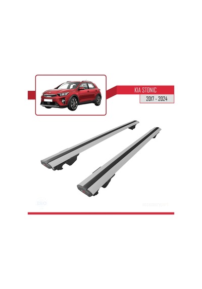 Kia Stonic 2017 Ve Sonrası İle Uyumlu Hook Model Anahtar Kilitli Ara Atkı Tavan Barı Gri