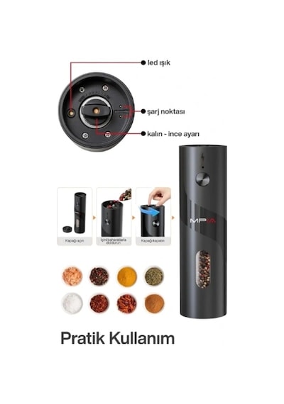 Şarjlı Baharat Öğütücü 100 Ml Çok Renkli