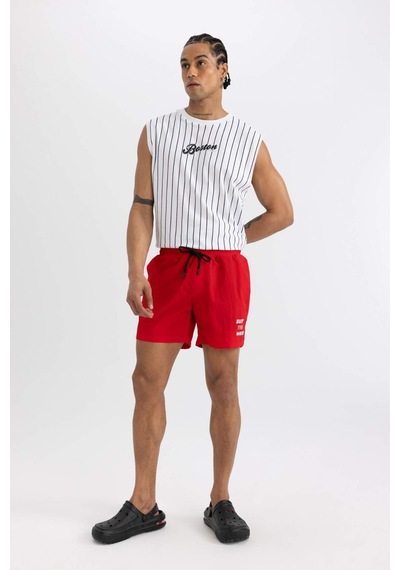DeFactoFit Baskılı Kısa Boy Sporcu Deniz Şortu B5995AX24HSRD286 Kırmızı