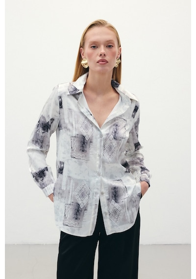 Sateen Desenli Klasik Gömlek - Bej-136290 Bej