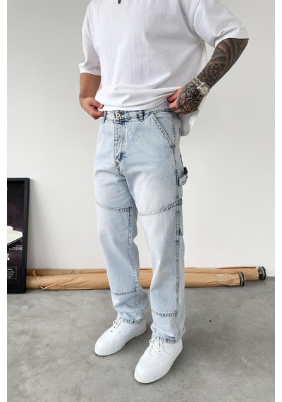 Buz Mavi Patch Detaylı Baggy Pantolon