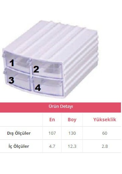Şeffaf Çekmeceli Organizer Kutu 4 Çekmeceli Gravür Aboncuk