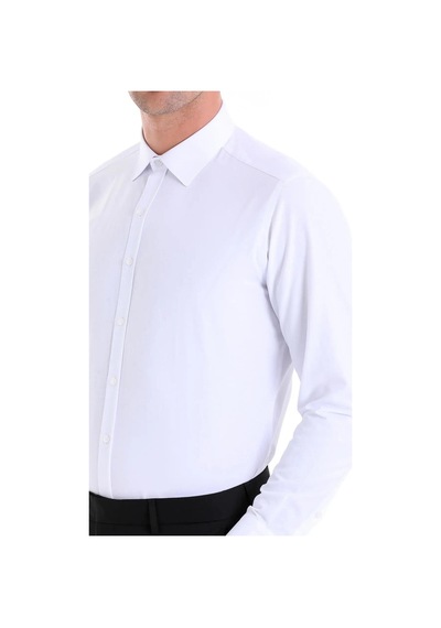 Dormen Classics Slim Fit Dar Kesim Klasik Yaka Cepsiz Erkek Gömlek Beyaz