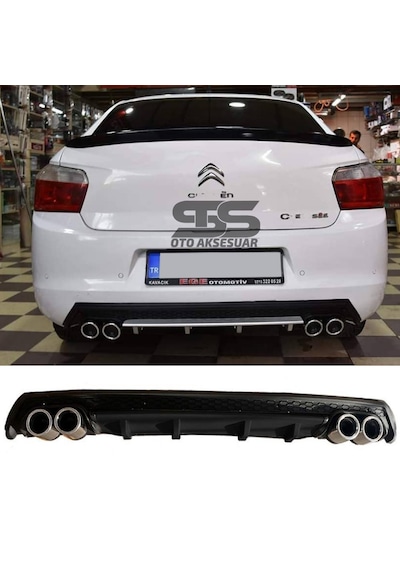 Citroen C-elysee Difüzör Arka Tampon Eki 4 Egzoz Çıkışlı Siyah Lüx Tip