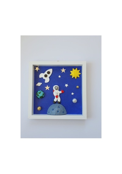 El Yapımı Astronot Ve Uzay Temalı Ahşap Tablo.