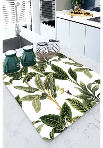 Yeşil Çiçekli Microfiber Bulaşık Kurutma Kurulama Matı Mm017
