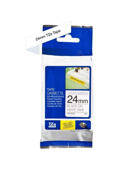 Brother P-touch Tze-s251 Muadil Beyaz Üzerine Siyah Güçlü Yapışkanlı Etiket 24mm X 8m 1