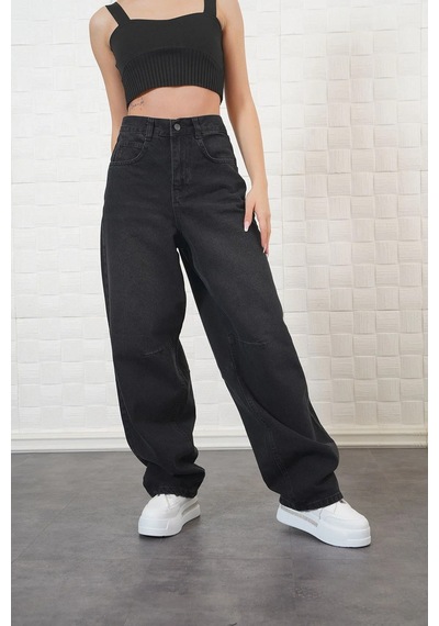 Ckm Moda Birdy Yüksek Kalite Kadın Siyah Baggy Pantolon Füme