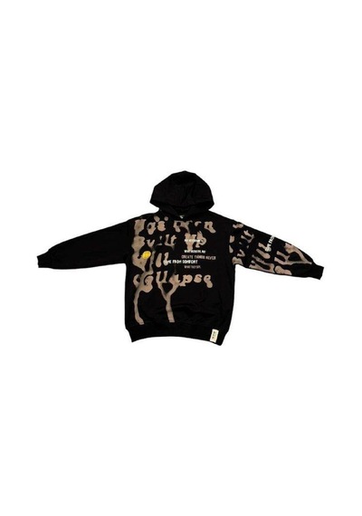 Carinos Erkek Çocuk Oversize Kalıp Kapüşonlu Batik Desenli Sweatsirt-14848 Siyah
