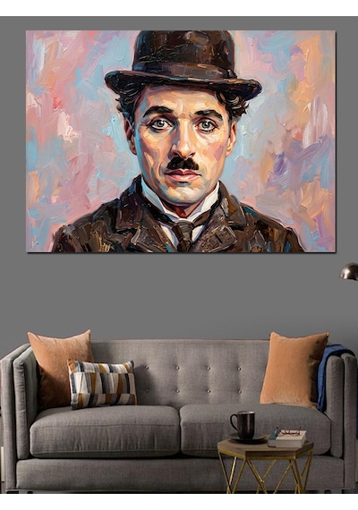 Charlie Chaplin Renkli Sanat Portresi Dekoratif Kanvas - Mdf Ahşap Tablo