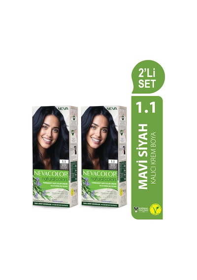 Neva Color Natural Color Saç Boyası 1.1 Mavi Siyah 2'li Set