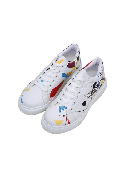 Kadın Vegan Deri Beyaz Sneakers - Crash Of Neuron Tasarım Çok Renkli