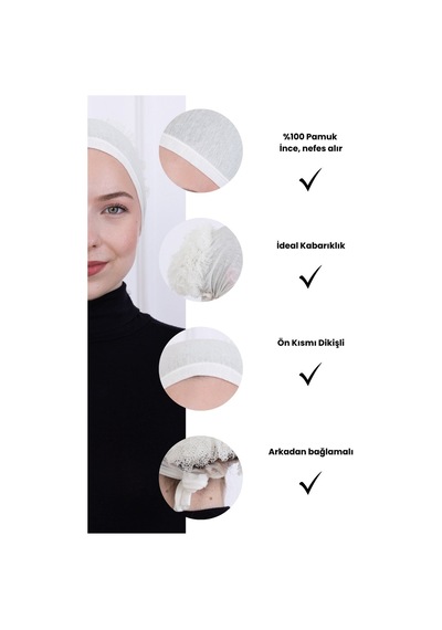 Loggia Fırfırlı Önden Dikişli Penye Bone - Kadın Tesettür Bağlamalı Topuz İç Bone-ekru - Kırık Beyaz Ekru