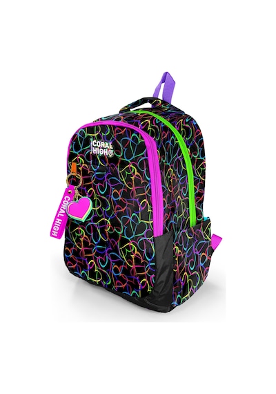 Coral High Kids Çok Renkli Kalp Desenli Üç Bölmeli Okul Sırt Çantası 23670 Çok Renkli