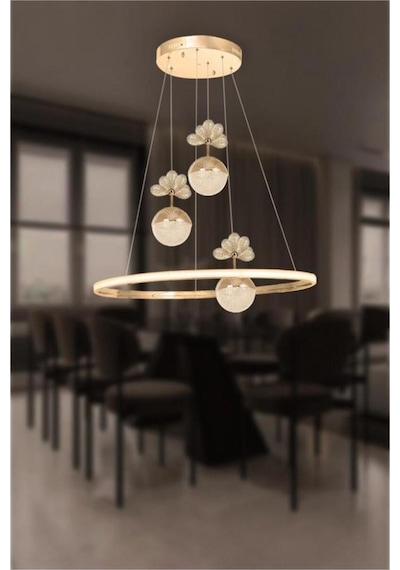 Ilgaz Aydınlatma 3+1 Çember Şeker Toplu Rose Gold Led Modern Sarkıt Avize Altın