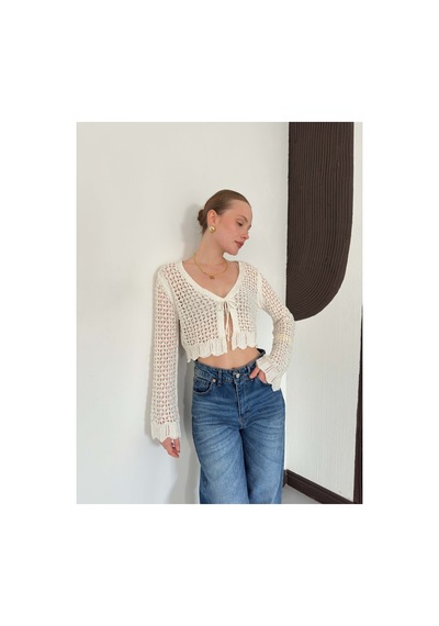 Verymoda Ajurlu Triko Hırka Krem