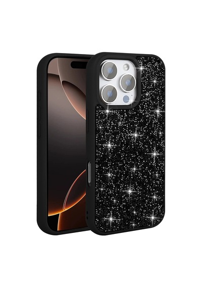 Zore Apple iPhone Uyumlu 16 Pro Max Kılıf Parlak Taşlı Tasarım Omsy Pırlanta Kapak - Siyah